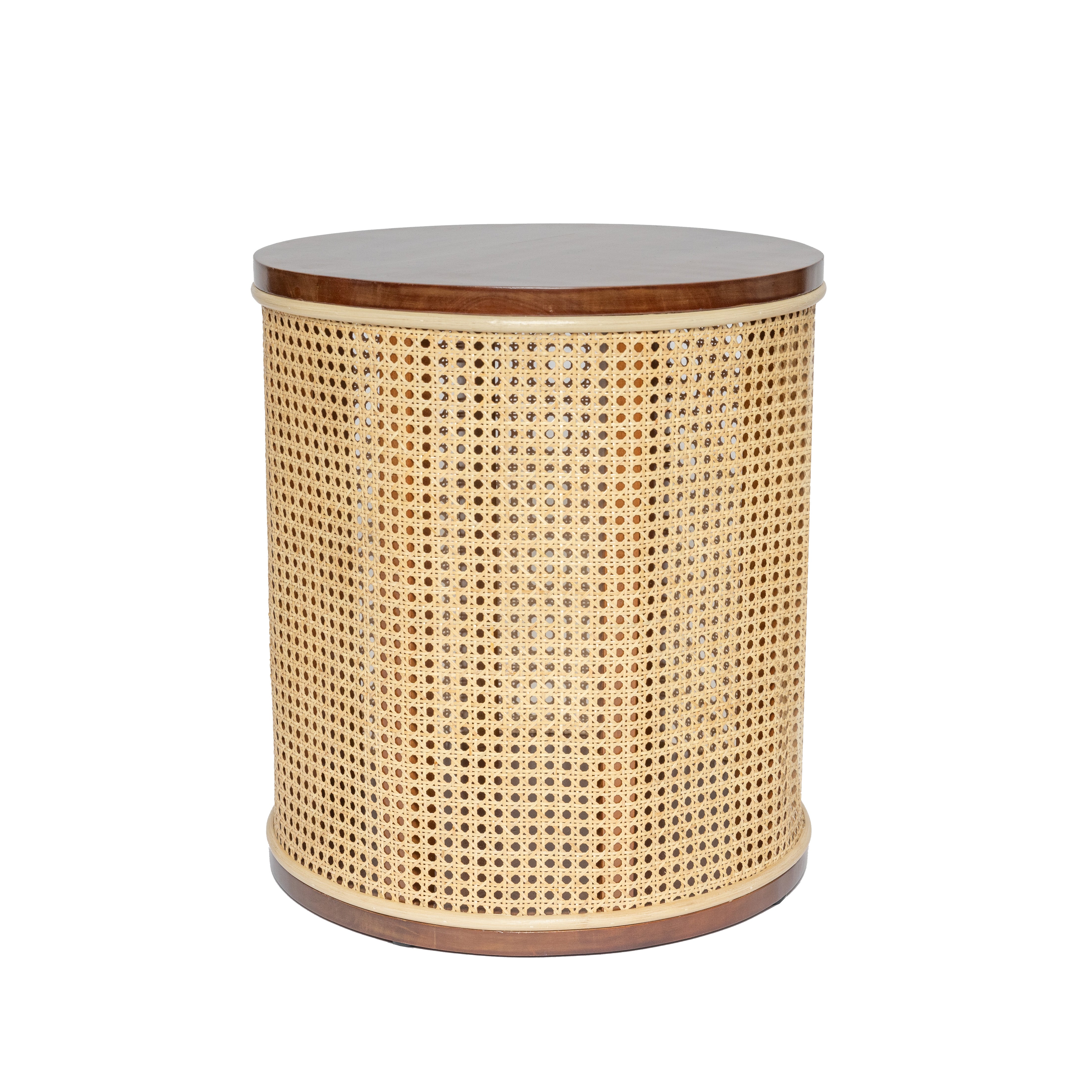 INDIE Wood and Woven Rattan Side Table