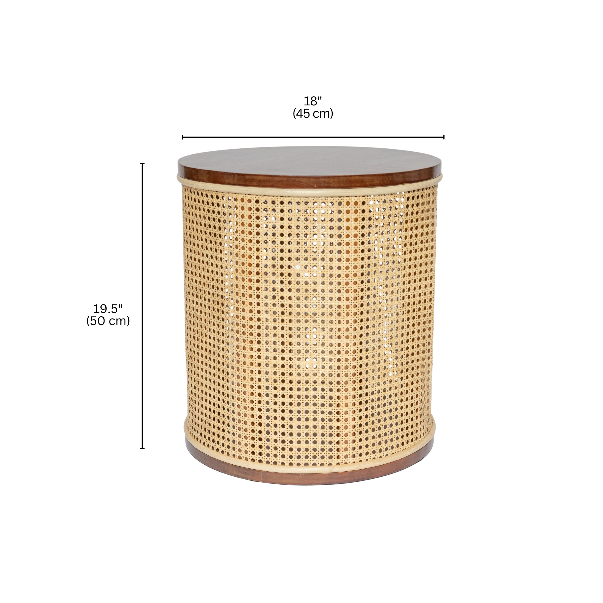 INDIE Wood and Woven Rattan Side Table