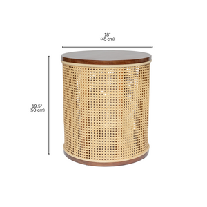 INDIE Wood and Woven Rattan Side Table